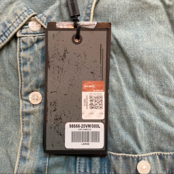 L Harley Davidson Garage Lightweight Denim Long Sleeve Button Up Shirt - Picture 7 of 12